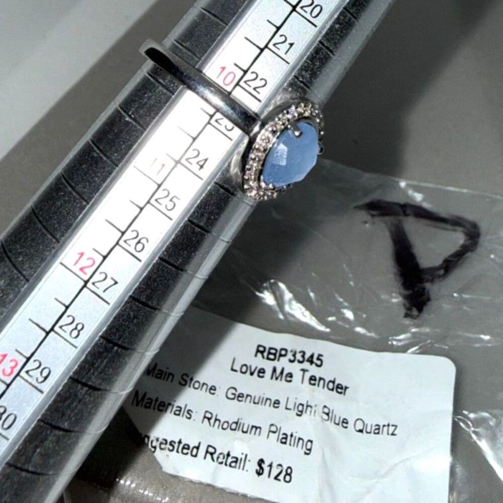 Bomb Party Size 10 ring genuine blue quartz rhodium plated RBP3345 - Picture 4 of 4